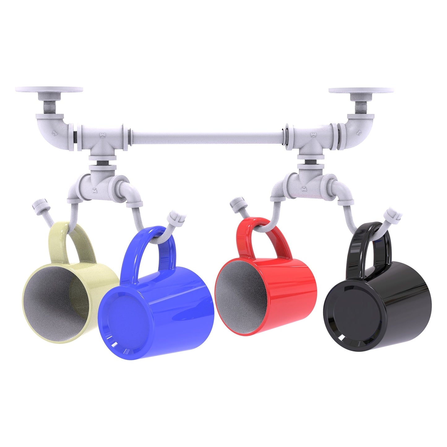 Allied Brass Pipeline 17.3" x 6.95" Matte White Solid Brass Under Cabinet 4-Coffee Mug Rack