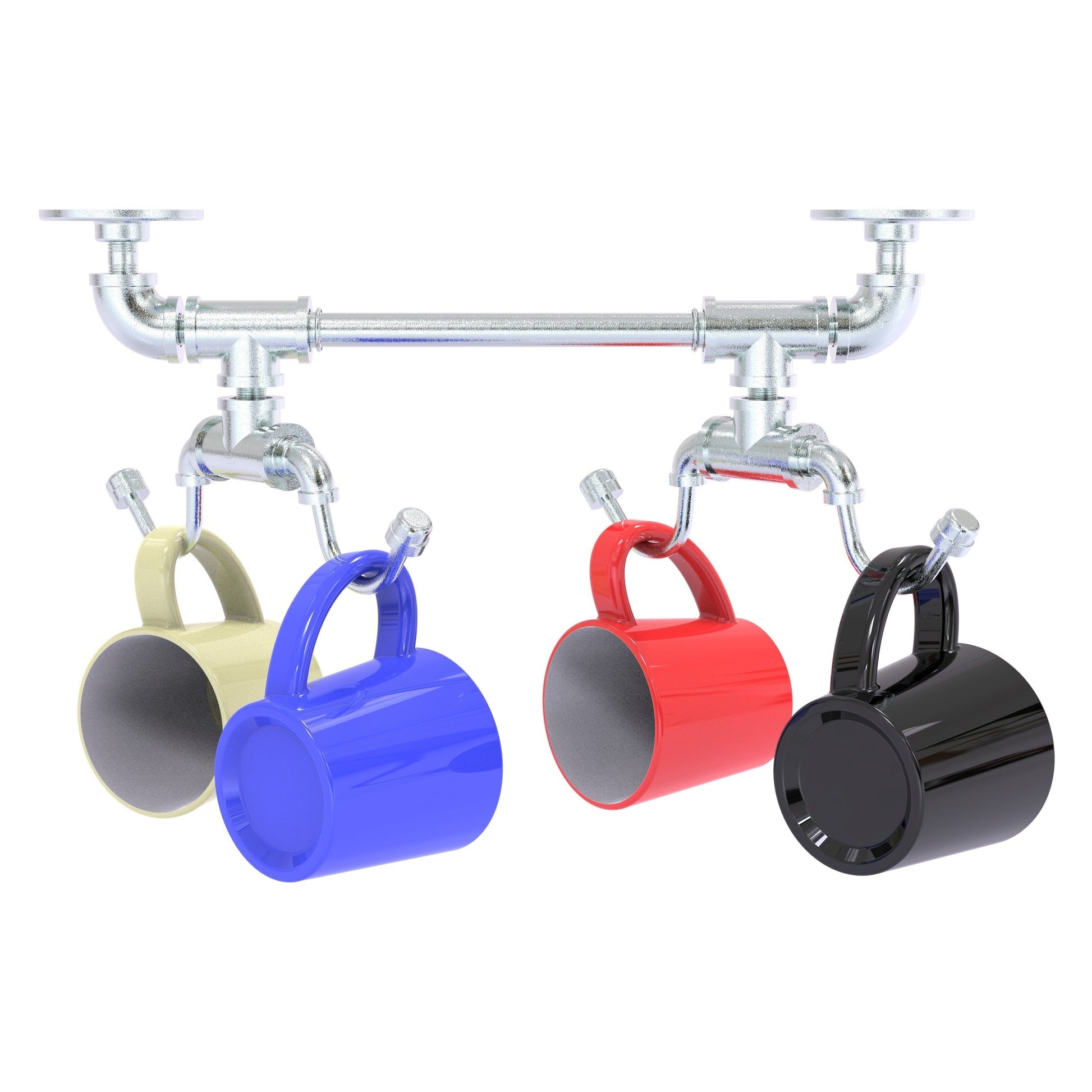 Allied Brass Pipeline 17.3" x 6.95" Polished Chrome Solid Brass Under Cabinet 4-Coffee Mug Rack