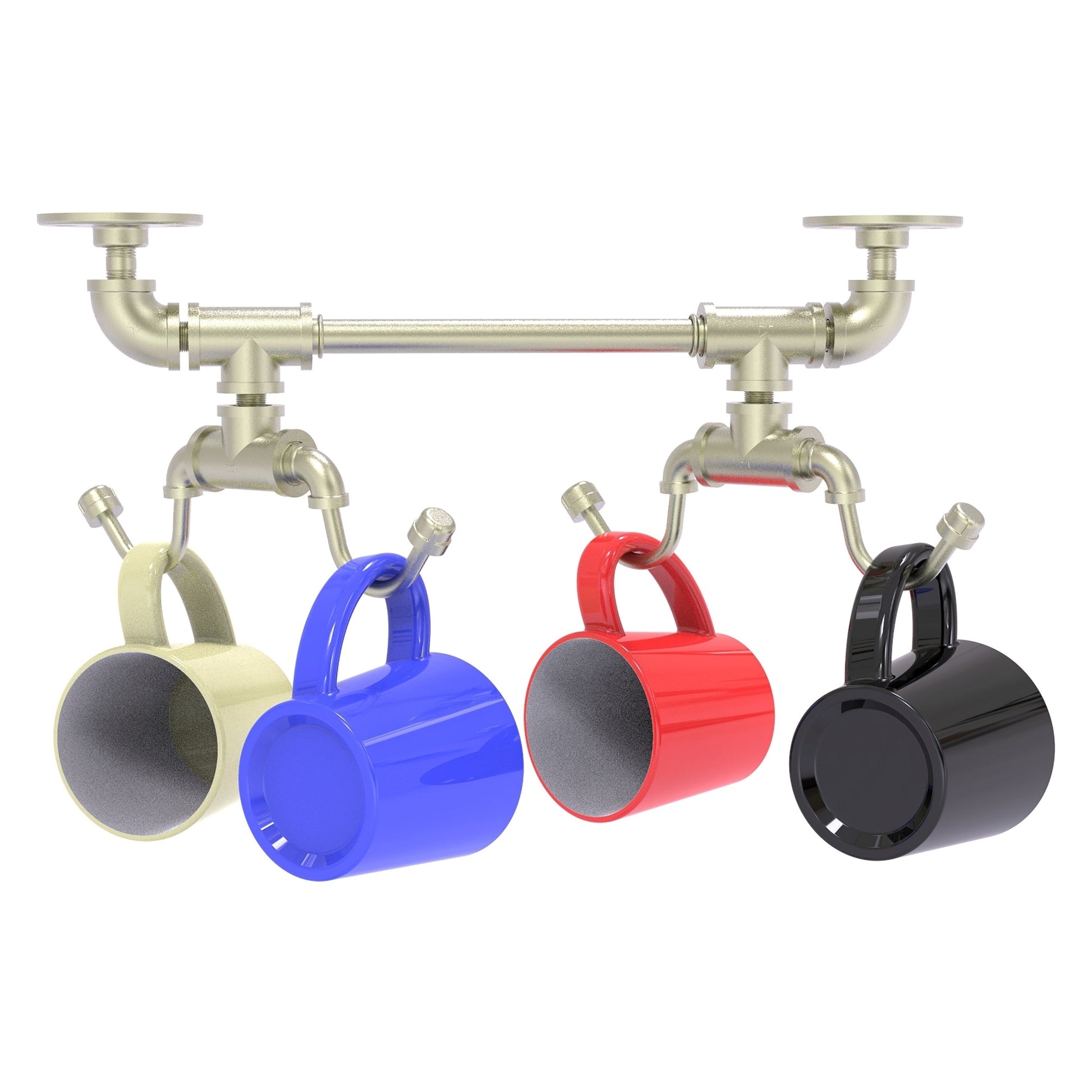 Allied Brass Pipeline 17.3" x 6.95" Satin Nickel Solid Brass Under Cabinet 4-Coffee Mug Rack