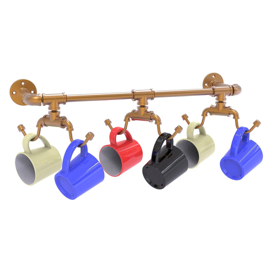 Allied Brass Pipeline 26.9" x 6.2" Brushed Bronze Solid Brass Wall-Mounted 6-Coffee Mug Rack
