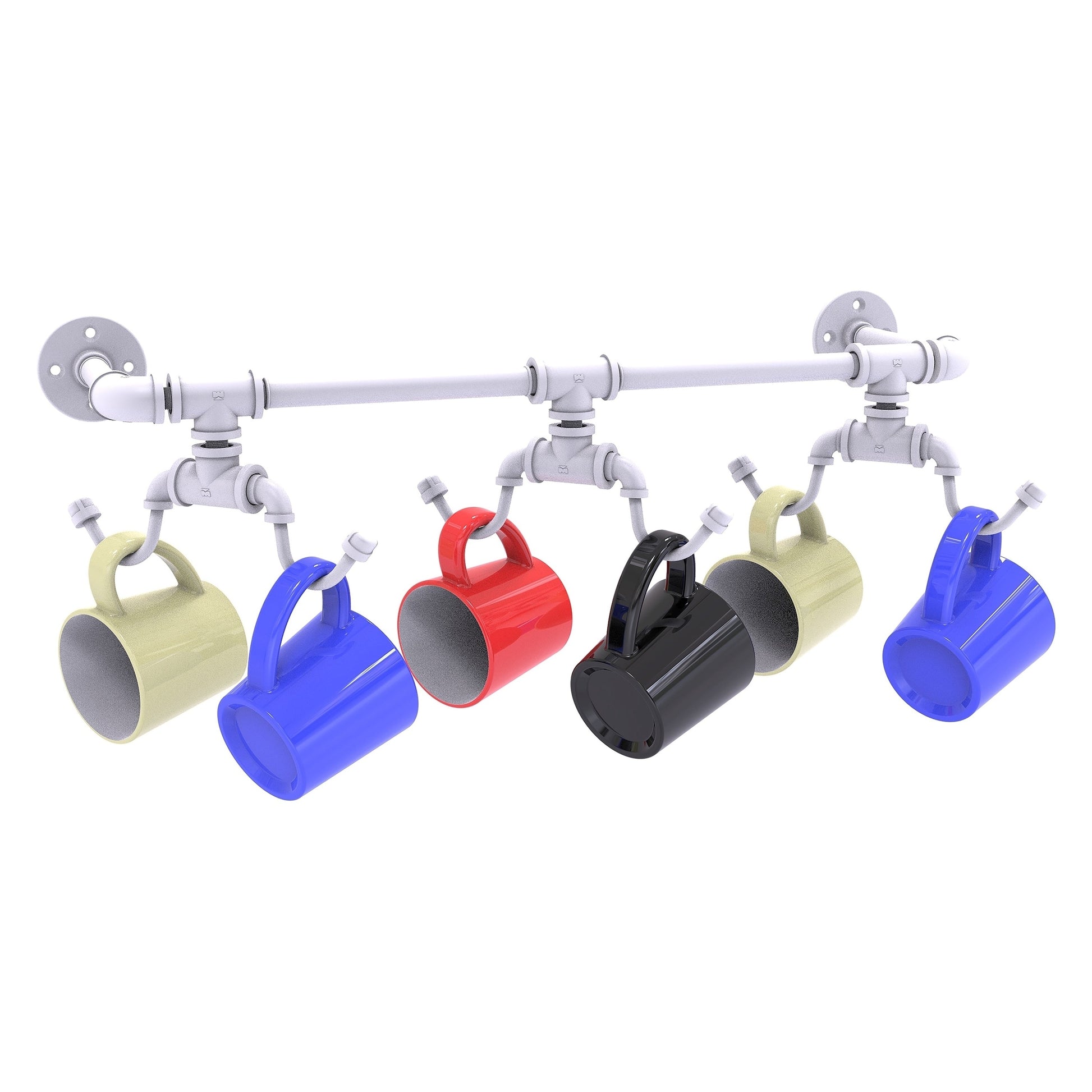 Allied Brass Pipeline 26.9" x 6.2" Matte White Solid Brass Wall-Mounted 6-Coffee Mug Rack