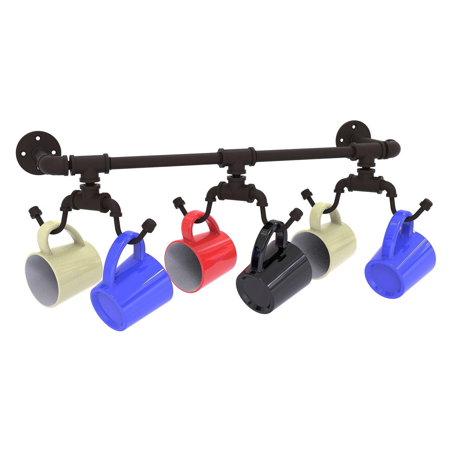 Allied Brass Pipeline 26.9" x 6.2" Oil Rubbed Bronze Solid Brass Wall-Mounted 6-Coffee Mug Rack