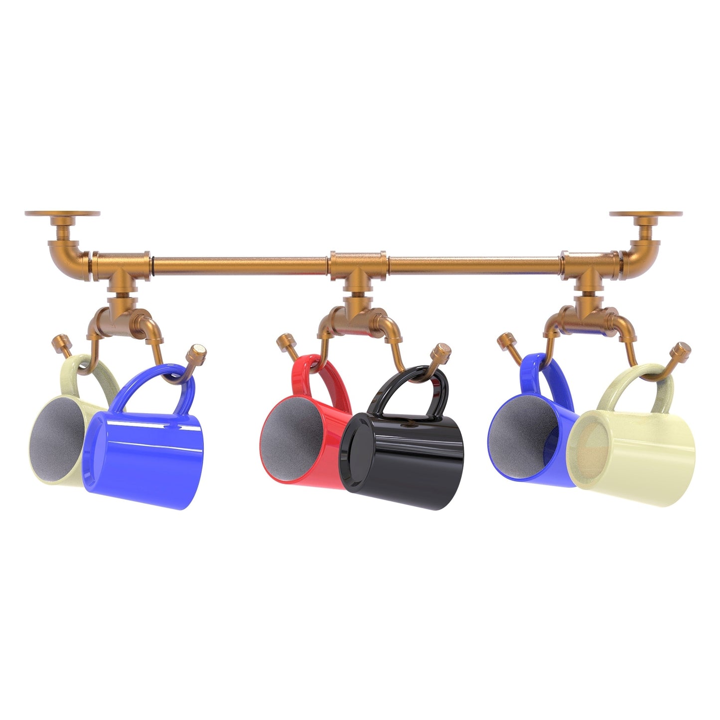 Allied Brass Pipeline 26.9" x 6.95" Brushed Bronze Solid Brass Under Cabinet 6-Coffee Mug Rack