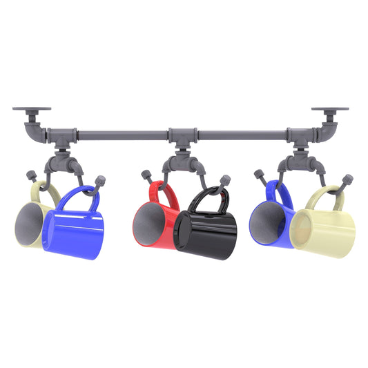 Allied Brass Pipeline 26.9" x 6.95" Matte Gray Solid Brass Under Cabinet 6-Coffee Mug Rack