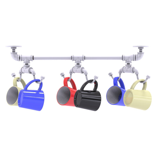 Allied Brass Pipeline 26.9" x 6.95" Matte White Solid Brass Under Cabinet 6-Coffee Mug Rack