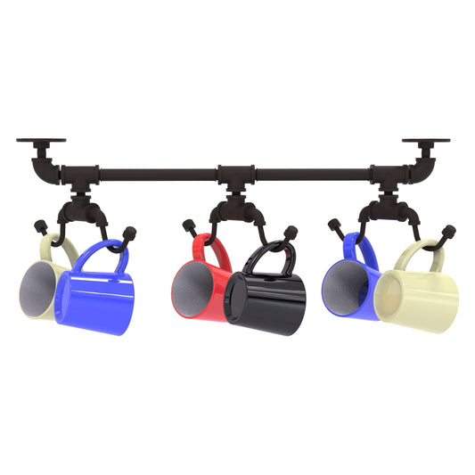 Allied Brass Pipeline 26.9" x 6.95" Oil Rubbed Bronze Solid Brass Under Cabinet 6-Coffee Mug Rack