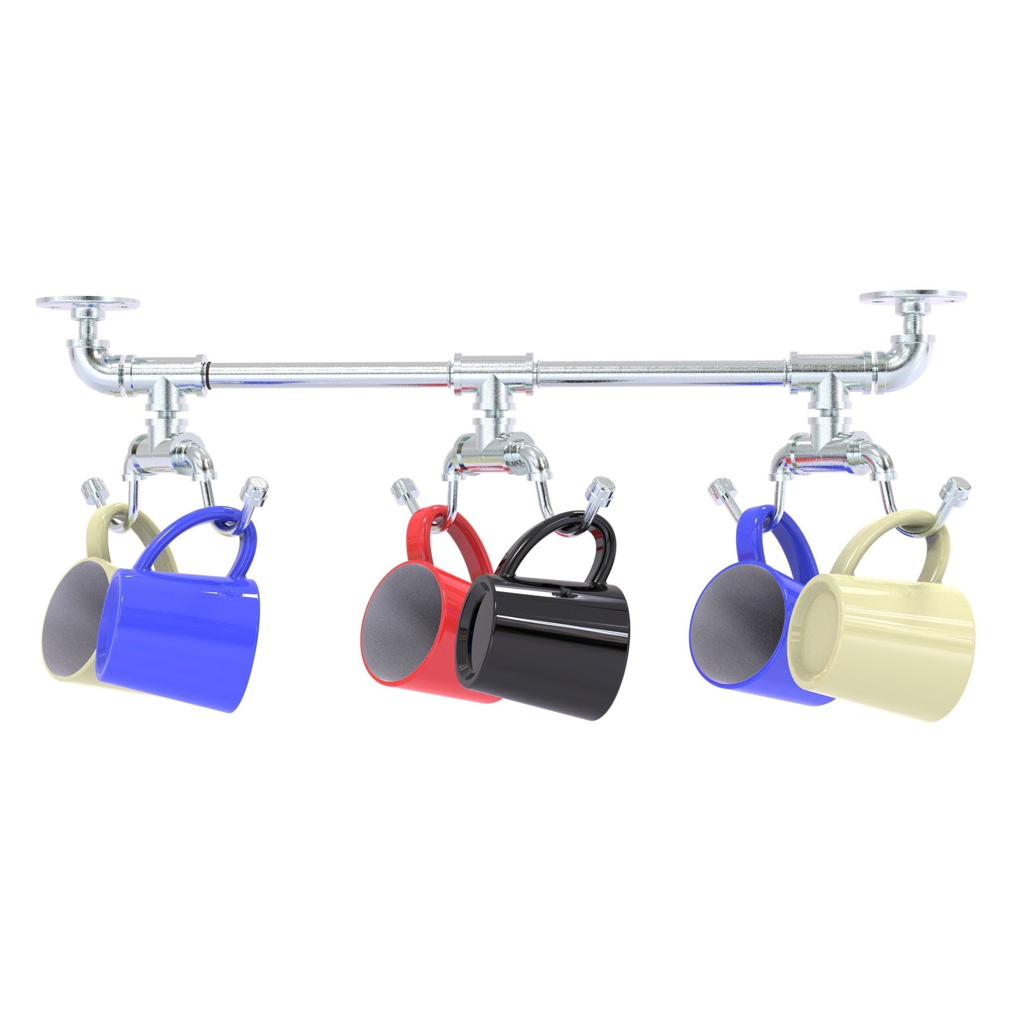 Allied Brass Pipeline 26.9" x 6.95" Polished Chrome Solid Brass Under Cabinet 6-Coffee Mug Rack