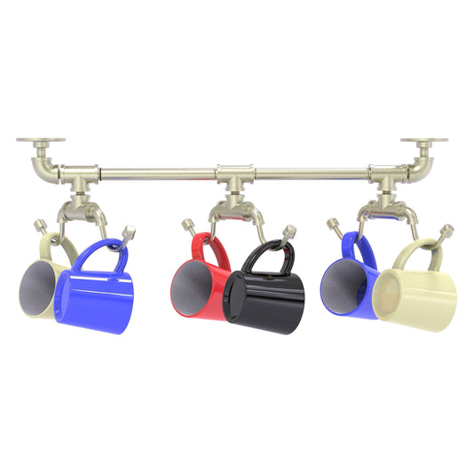Allied Brass Pipeline 26.9" x 6.95" Satin Nickel Solid Brass Under Cabinet 6-Coffee Mug Rack