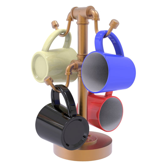 Allied Brass Pipeline 9.4" x 9.4" Brushed Bronze Solid Brass Countertop 4-Coffee Mug Holder