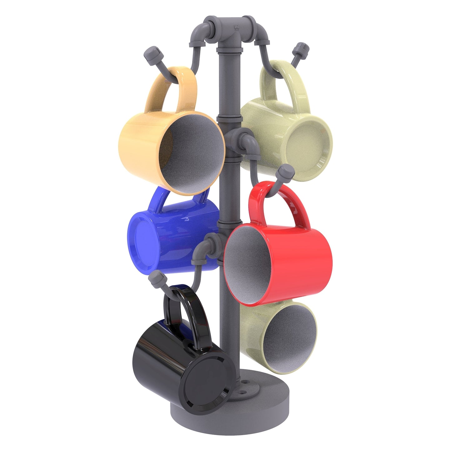 Allied Brass Pipeline 9.4" x 9.4" Matte Gray Solid Brass Countertop 6-Coffee Mug Holder