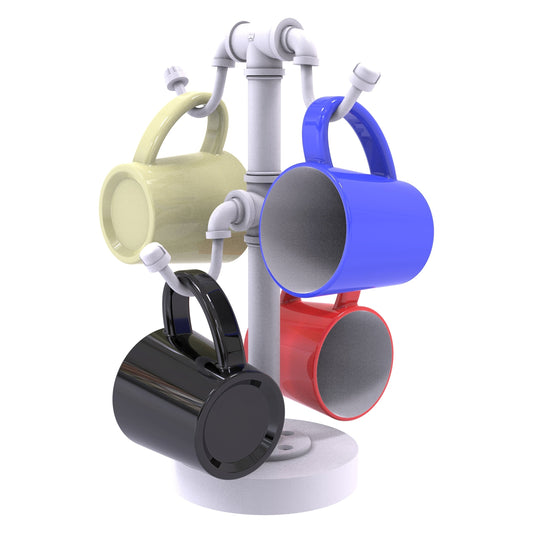 Allied Brass Pipeline 9.4" x 9.4" Matte White Solid Brass Countertop 4-Coffee Mug Holder