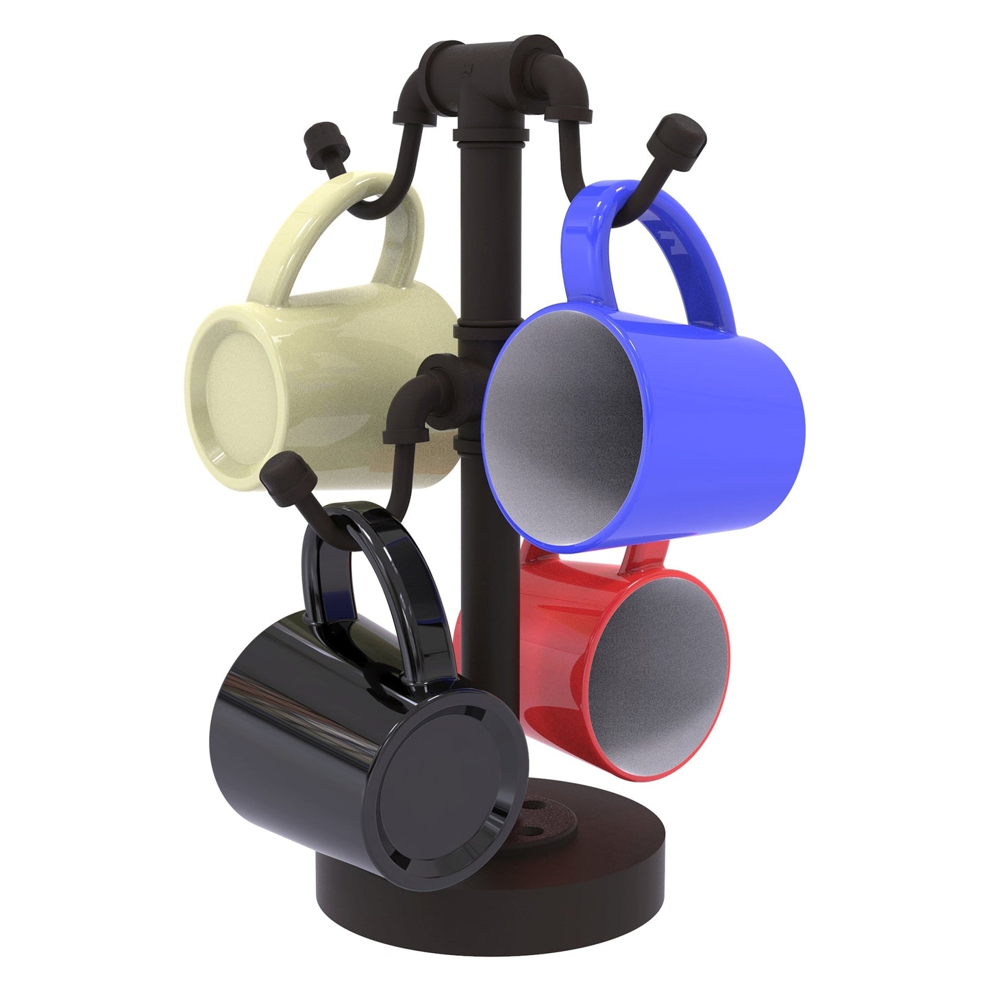 Allied Brass Pipeline 9.4" x 9.4" Oil Rubbed Bronze Solid Brass Countertop 4-Coffee Mug Holder