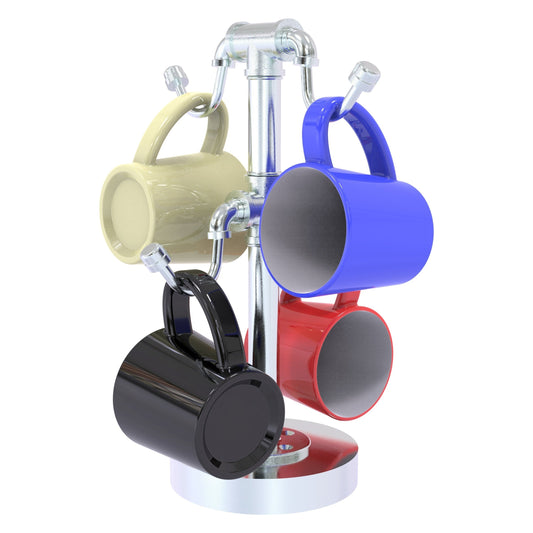 Allied Brass Pipeline 9.4" x 9.4" Polished Chrome Solid Brass Countertop 4-Coffee Mug Holder