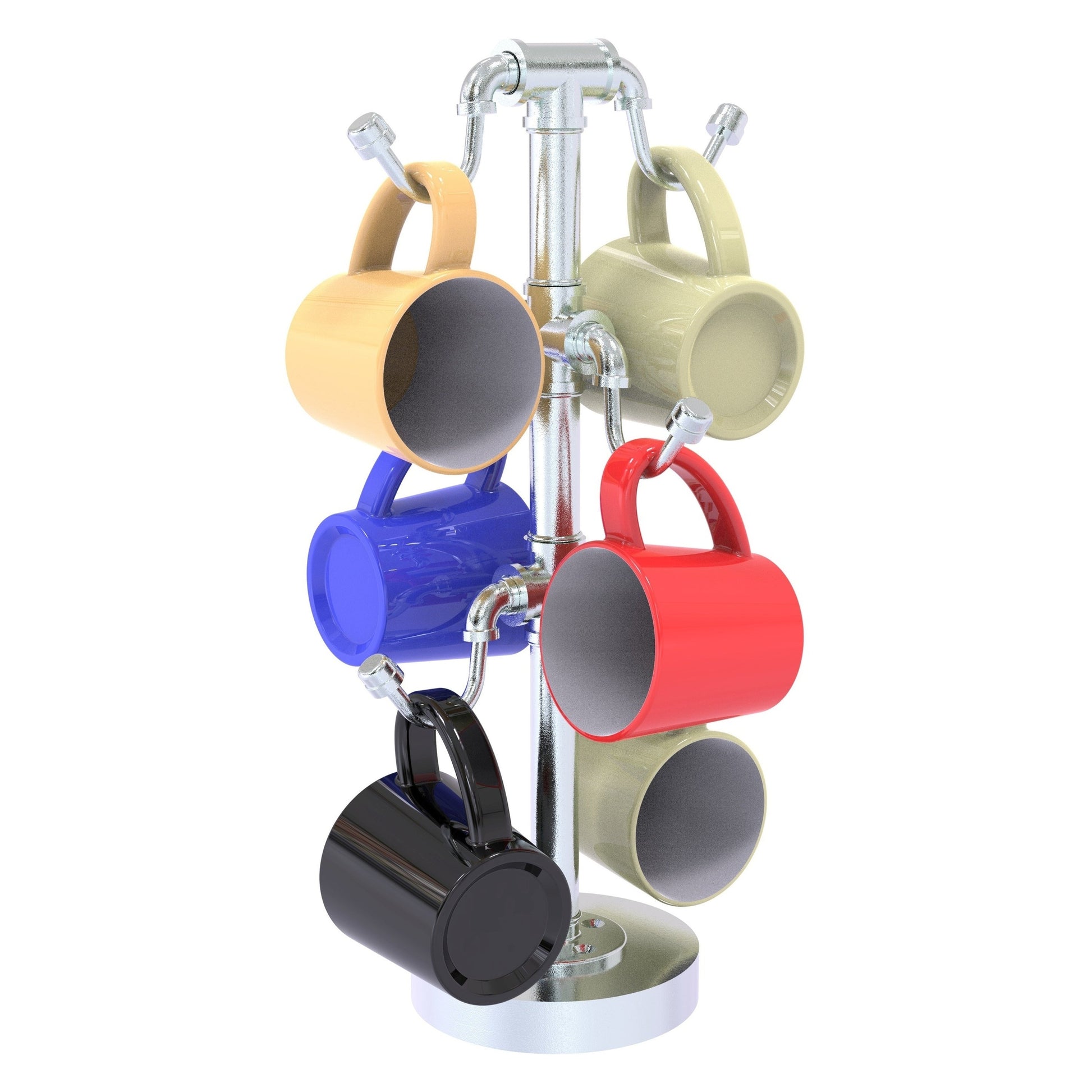 Allied Brass Pipeline 9.4" x 9.4" Polished Chrome Solid Brass Countertop 6-Coffee Mug Holder