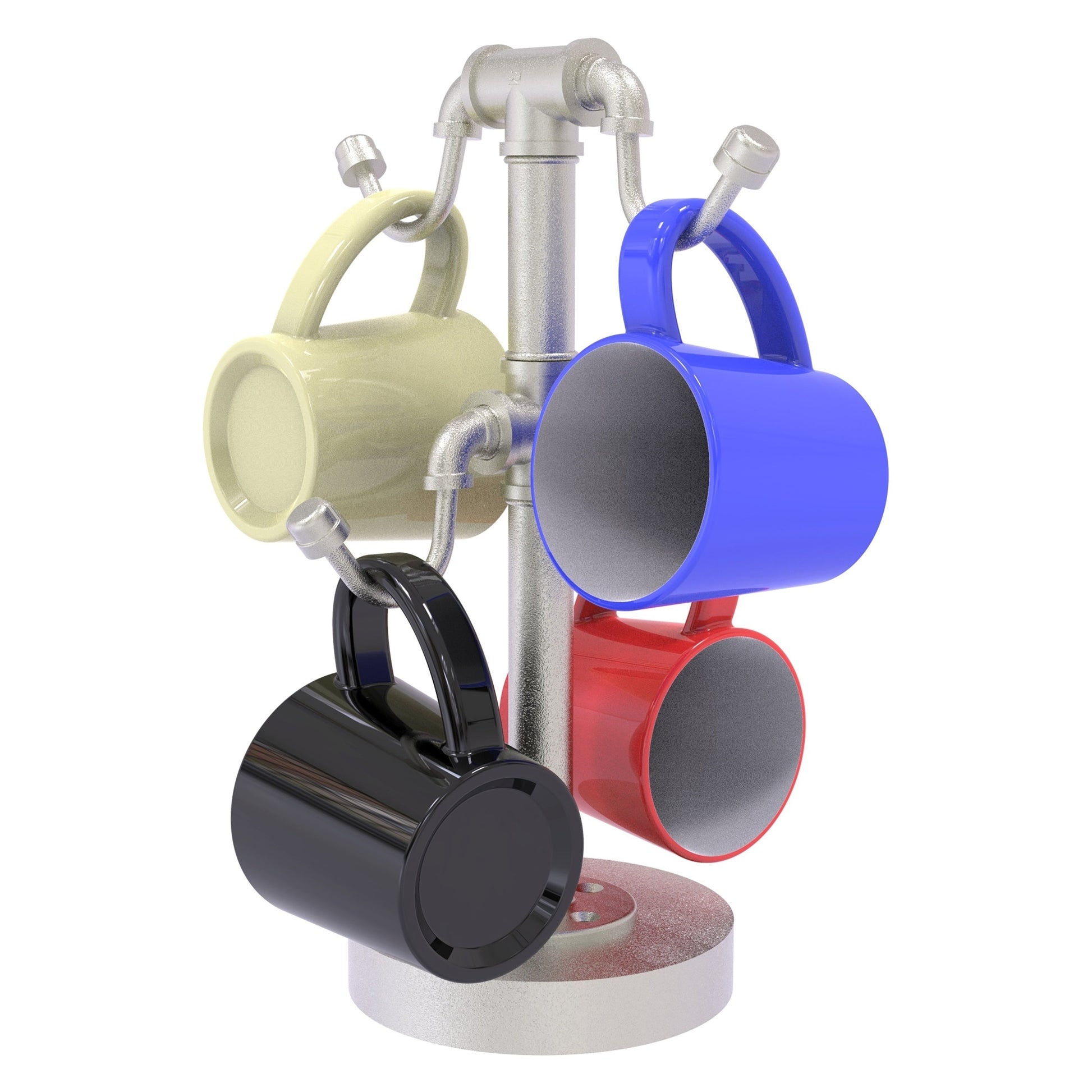 Allied Brass Pipeline 9.4" x 9.4" Satin Nickel Solid Brass Countertop 4-Coffee Mug Holder