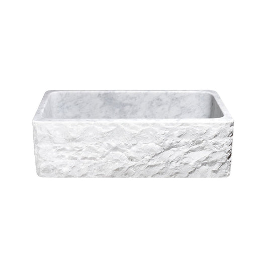 Allstone Group Carrara White 33″ Marble Chiseled Front Rectangular Farmhouse Kitchen Sink