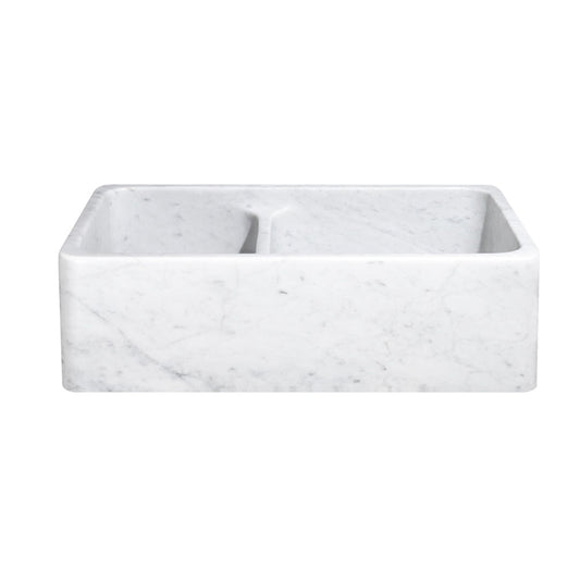 Allstone Group Carrara White 33″ Marble Straight Front 60/40 Double Basin Farmhouse Kitchen Sink