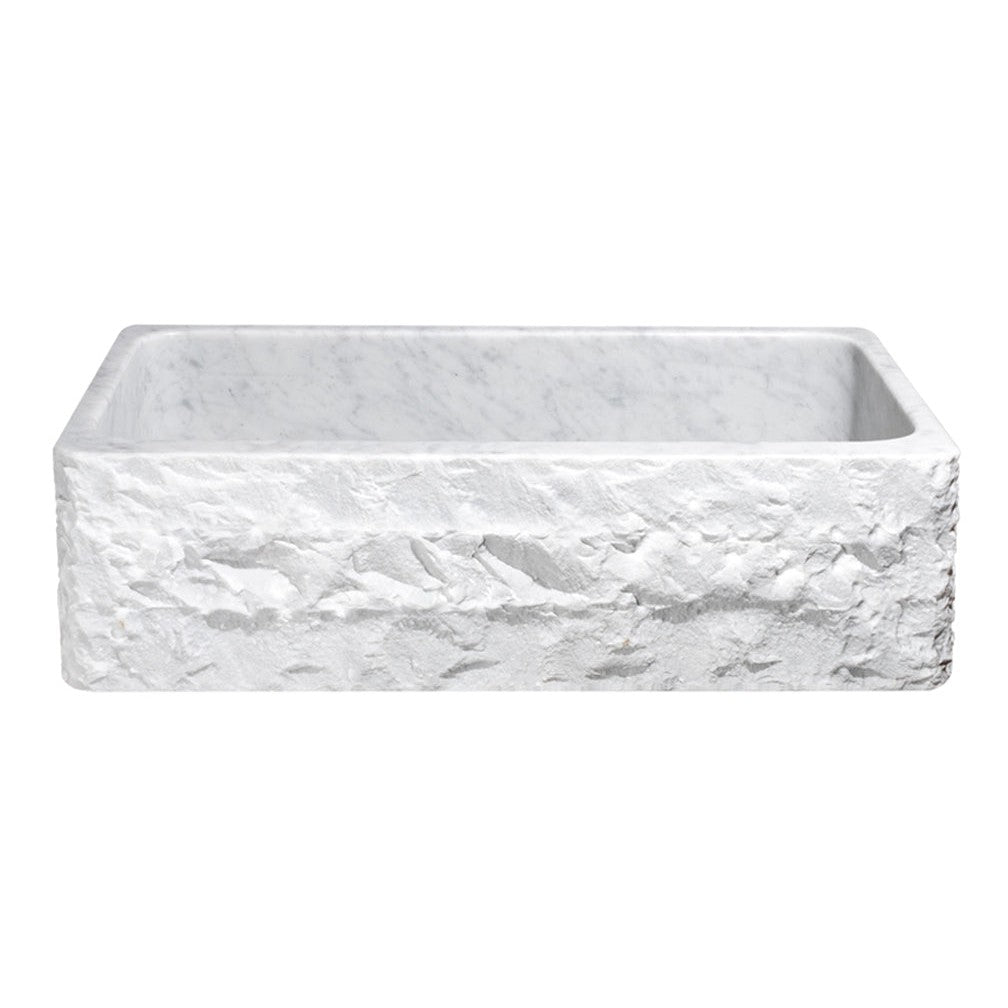 Allstone Group Carrara White 36″ Marble Chiseled Front Single Basin Farmhouse Kitchen Sink