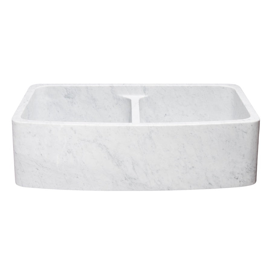 Allstone Group Carrara White 36″ Marble Curved Front 50/50 Double Basin Farmhouse Kitchen Sink