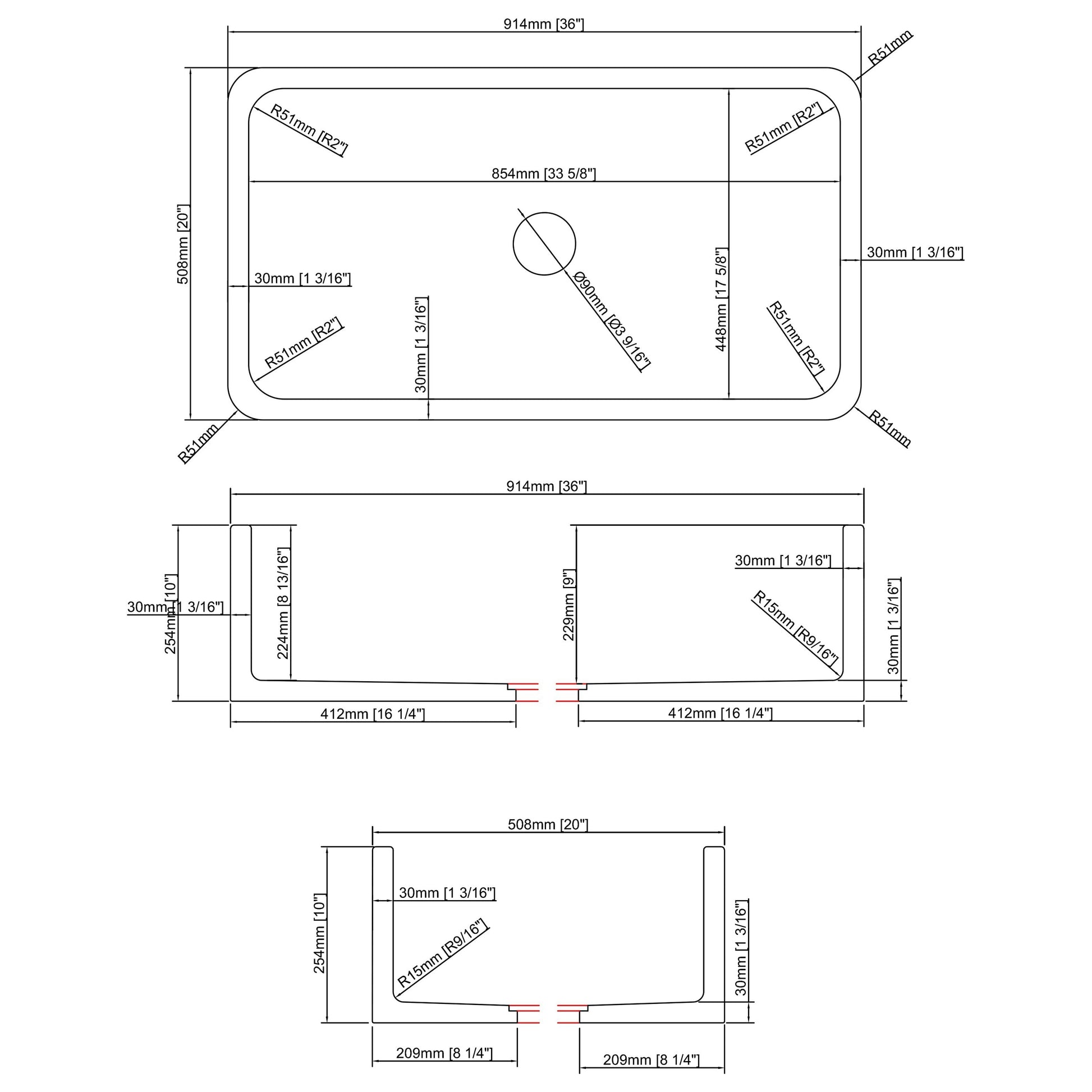 Allstone Group Carrara White 36″ Marble Straight Front Single Basin Farmhouse Kitchen Sink