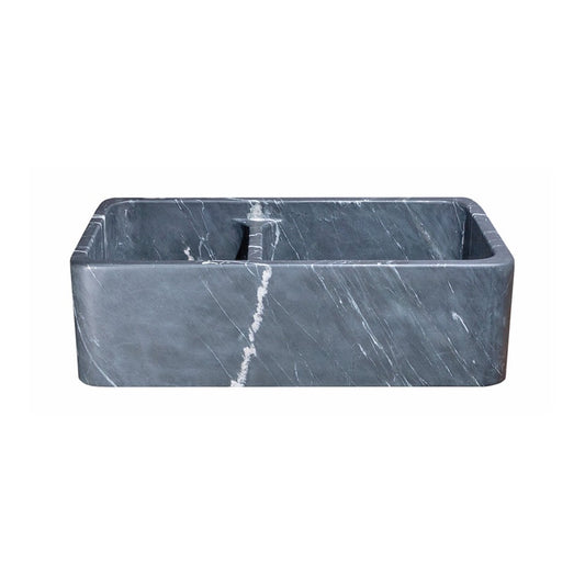 Allstone Group Charcoal Marquina 33″ Soapstone Straight Front 60/40 Double Basin Rectangular Farmhouse Kitchen Sink