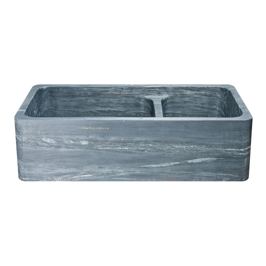 Allstone Group Charcoal Marquina 36″ Soapstone Straight Front 60/40 Double Basin Rectangular Farmhouse Kitchen Sink