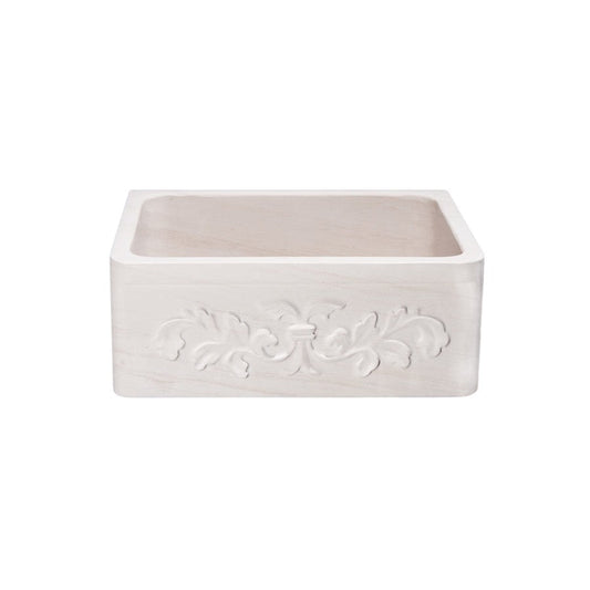 Allstone Group Crema Lyon Limestone 24″ Floral Front Rectangular Farmhouse Kitchen Sink