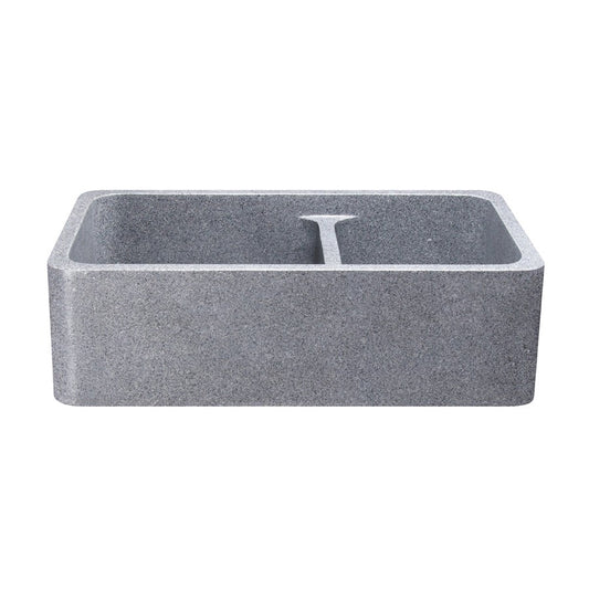 Allstone Group Gray 33″ Mercury Granite Straight Front 60/40 Double Basin Rectangular Farmhouse Kitchen Sink