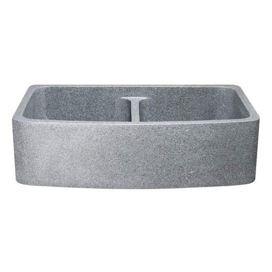 Allstone Group Gray 36″ Mercury Granite Curved Front 50/50 Double Basin Rectangular Farmhouse Kitchen Sink