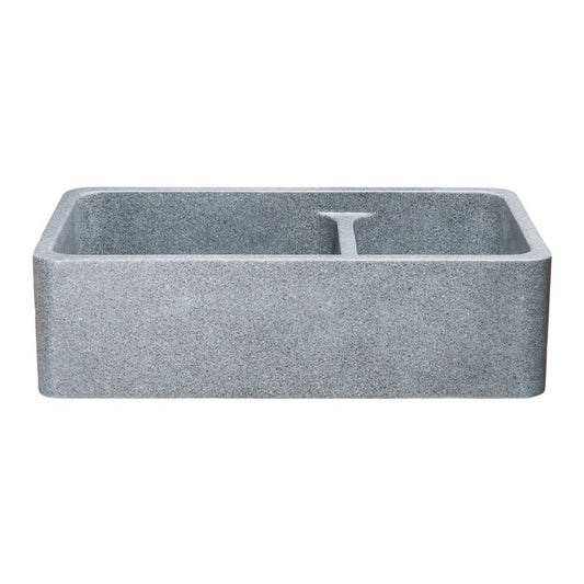Allstone Group Gray 36″ Mercury Granite Straight Front 60/40 Double Basin Rectangular Farmhouse Kitchen Sink