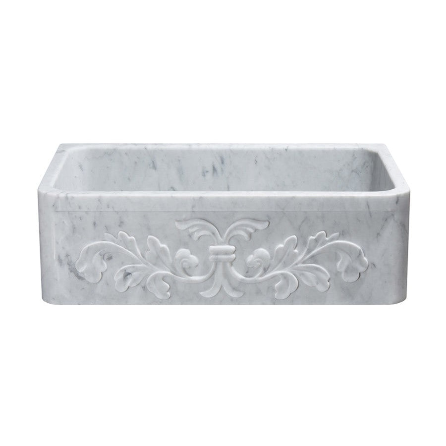 Allstone Group Marble 33″ Carrara White Floral Front Rectangular Farmhouse Kitchen Sink