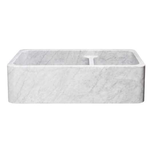 Allstone Group Marble 36" Carrara White Straight Front 60/40 Double Basin Farmhouse Kitchen Sink