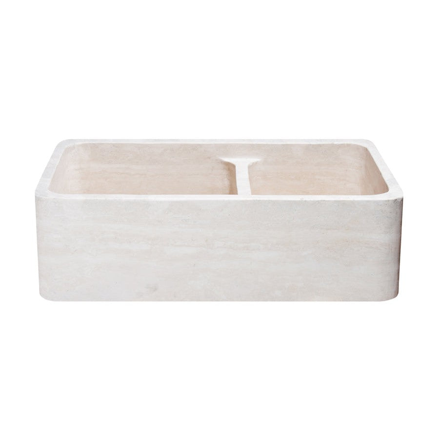 Allstone Group Roma Travertine 33″ Straight Front 60/40 Double Basin Rectangular Farmhouse Kitchen Sink