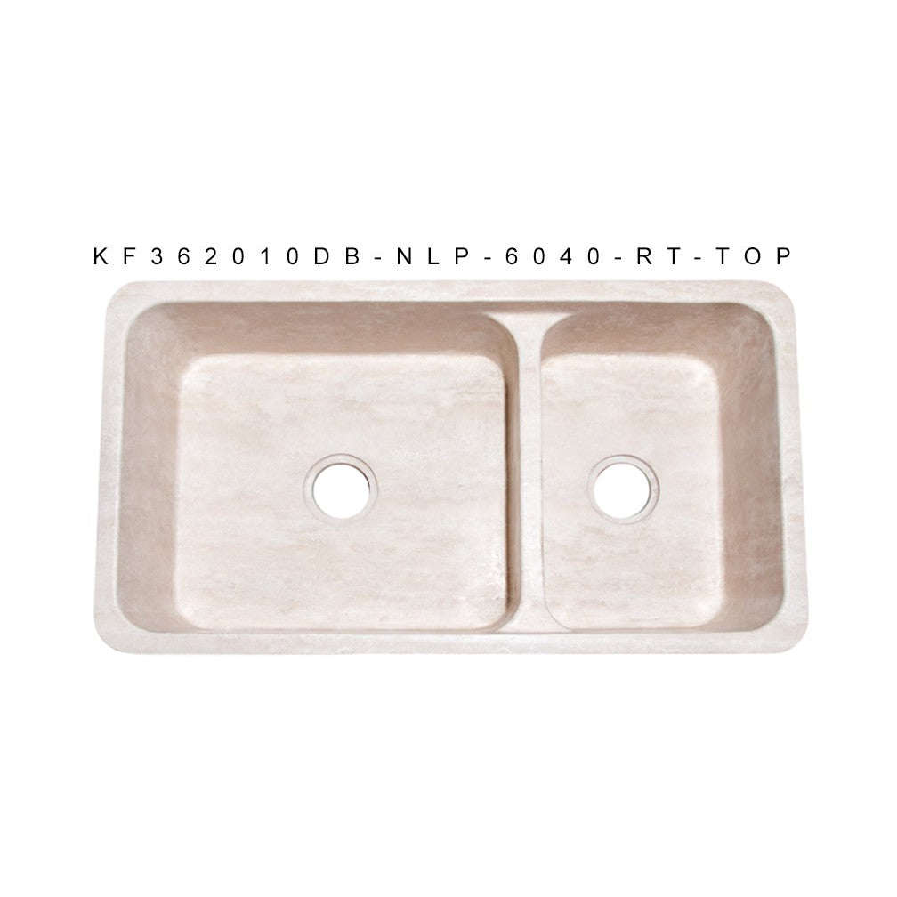 Allstone Group Roma Travertine 36″ Straight Front 60/40 Double Basin Rectangular Farmhouse Kitchen Sink