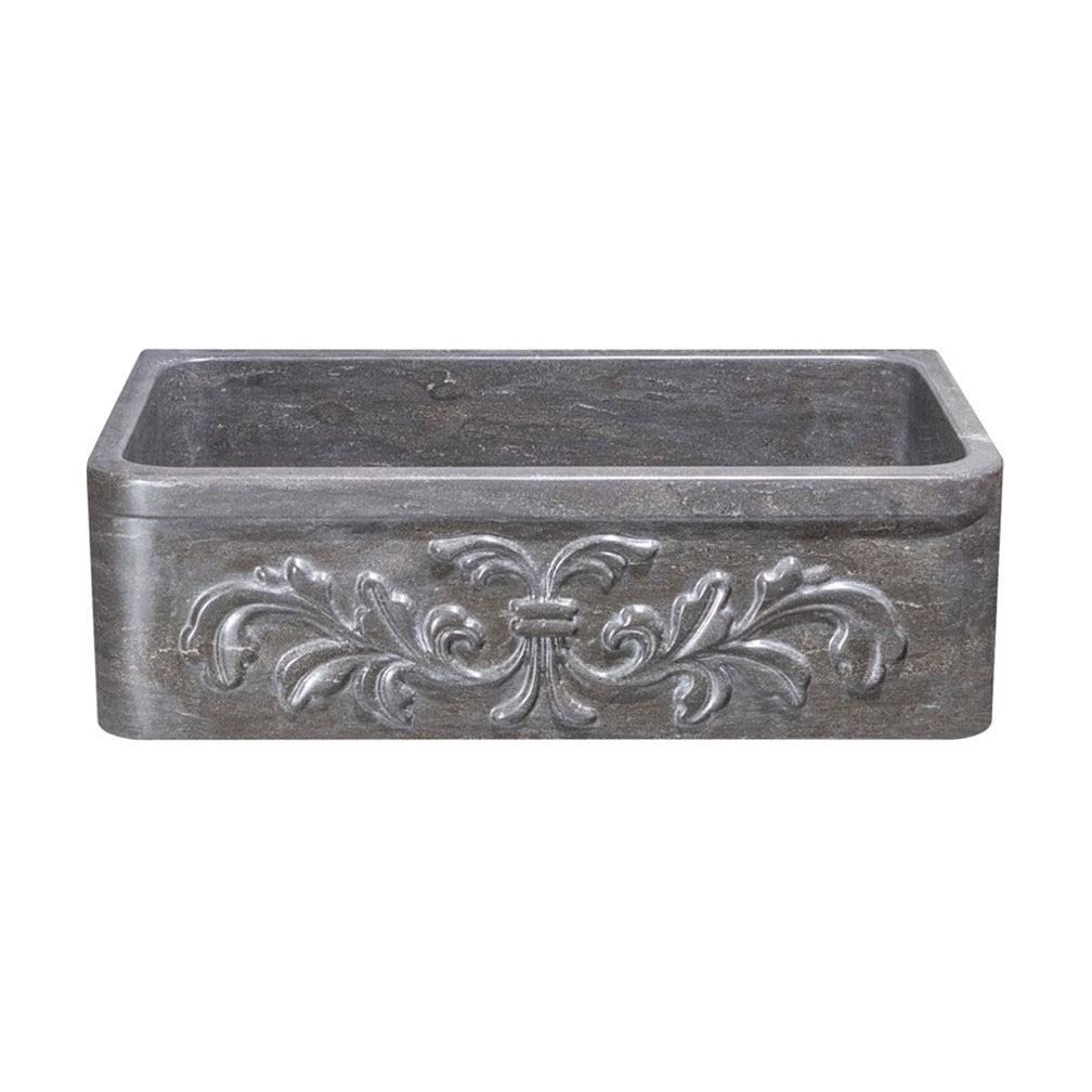 Allstone Group Smoke Brown Limestone 33″ Floral Front Rectangular Farmhouse Kitchen Sink