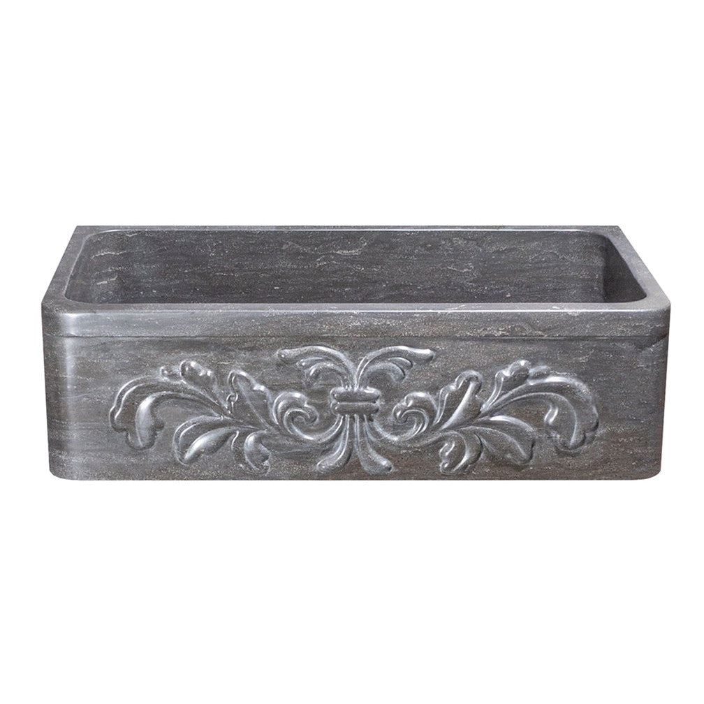 Allstone Group Smoke Brown Limestone 36″ Floral Front Rectangular Farmhouse Kitchen Sink