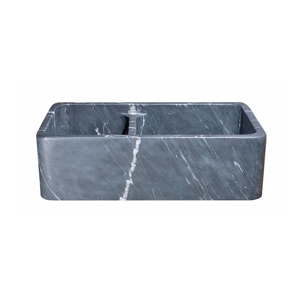 Allstone Group Soapstone 33″ Charcoal Marquina Straight Front 60/40 Double Basin Rectangular Farmhouse Kitchen Sink