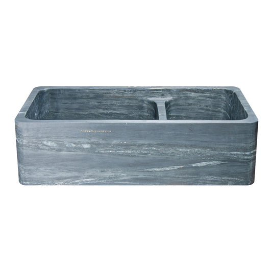 Allstone Group Soapstone 36″ Charcoal Marquina Straight Front 60/40 Double Basin Rectangular Farmhouse Kitchen Sink