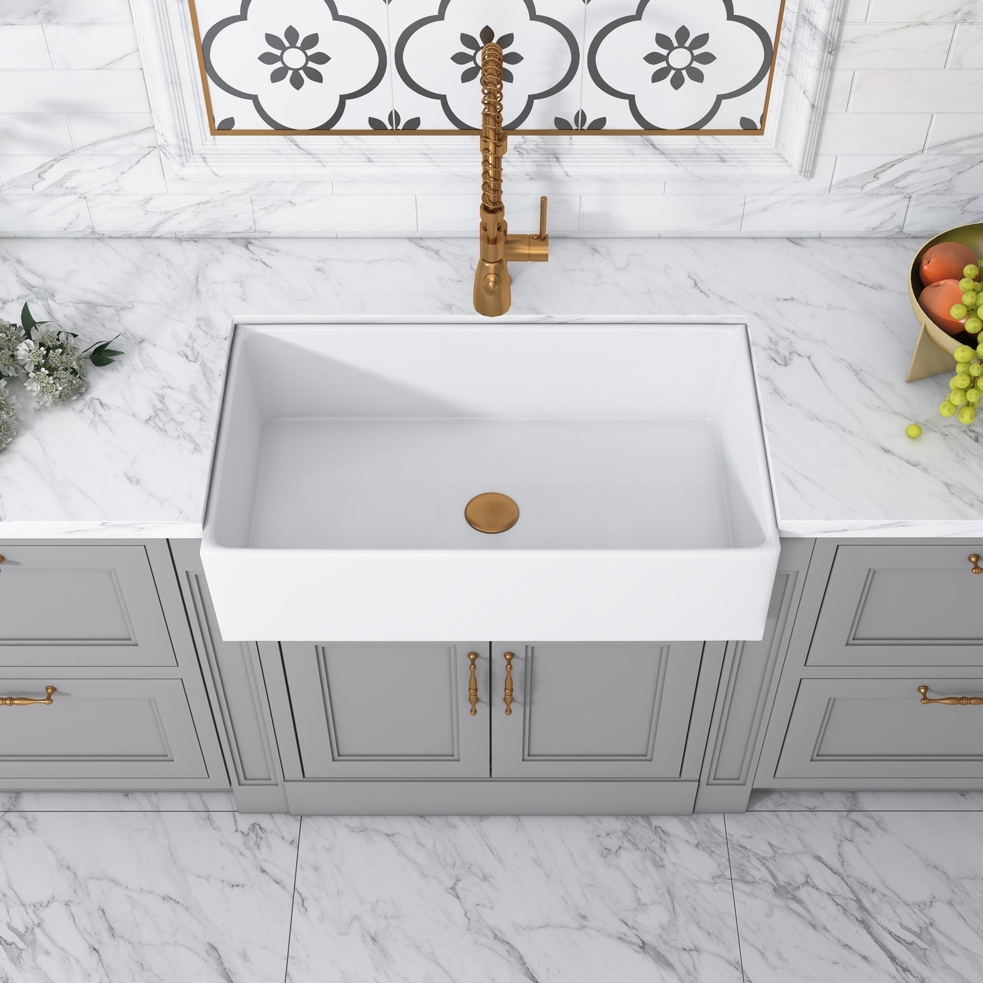 Altair Kosula 36" Rectangular White Ceramic Farmhouse Sink