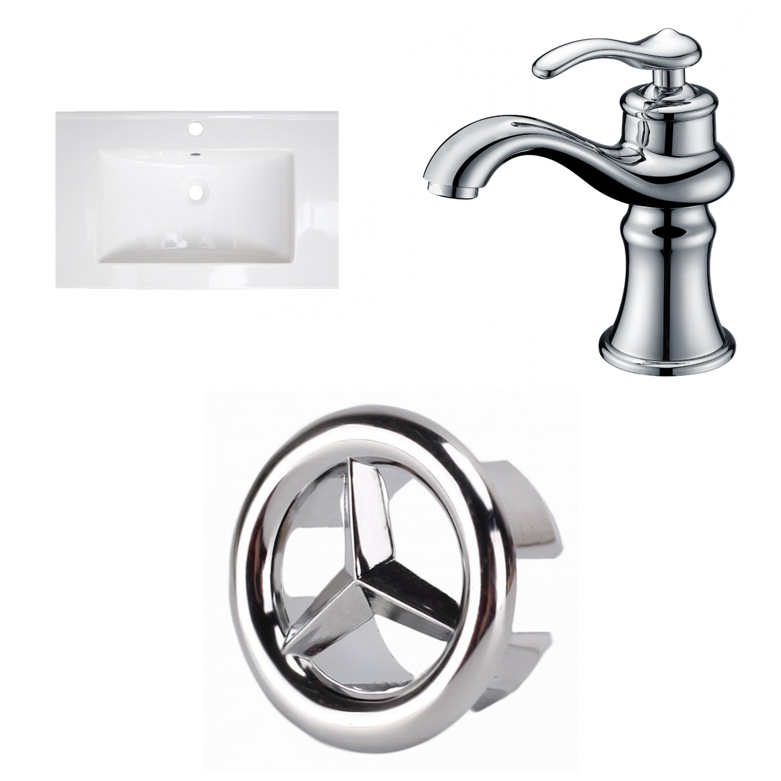 American Imaginations AI-24598 25" White Rectangular Drop In Transitional Ceramic Top Set