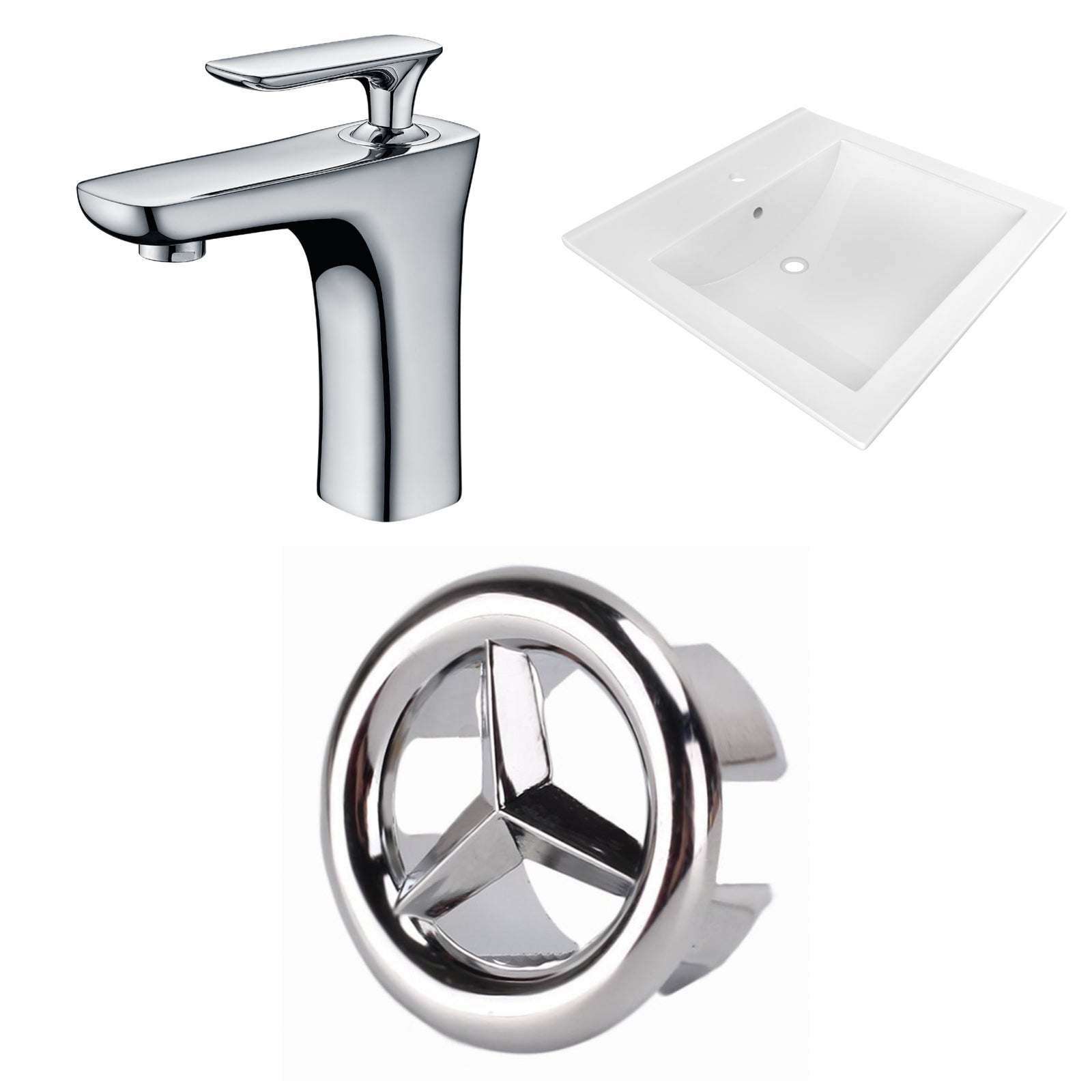 American Imaginations AI-24664 22" White Rectangular Drop In Transitional Ceramic Top Set