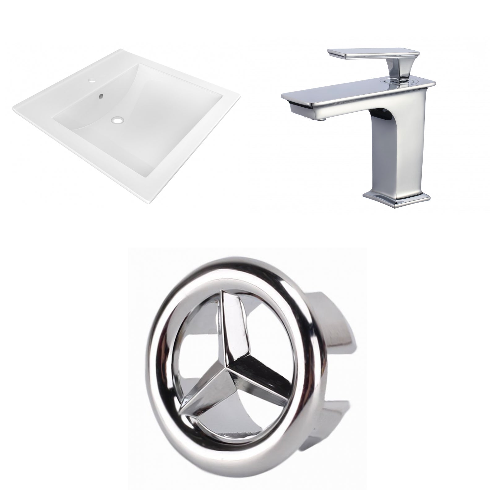 American Imaginations AI-24668 22" White Rectangular Drop In Transitional Ceramic Top Set