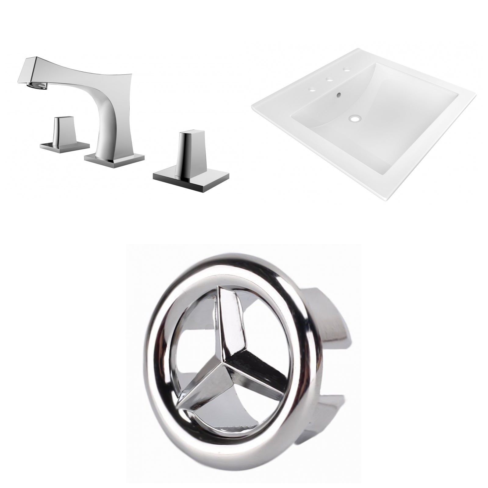 American Imaginations AI-24677 22" White Rectangular Drop In Transitional Ceramic Top Set