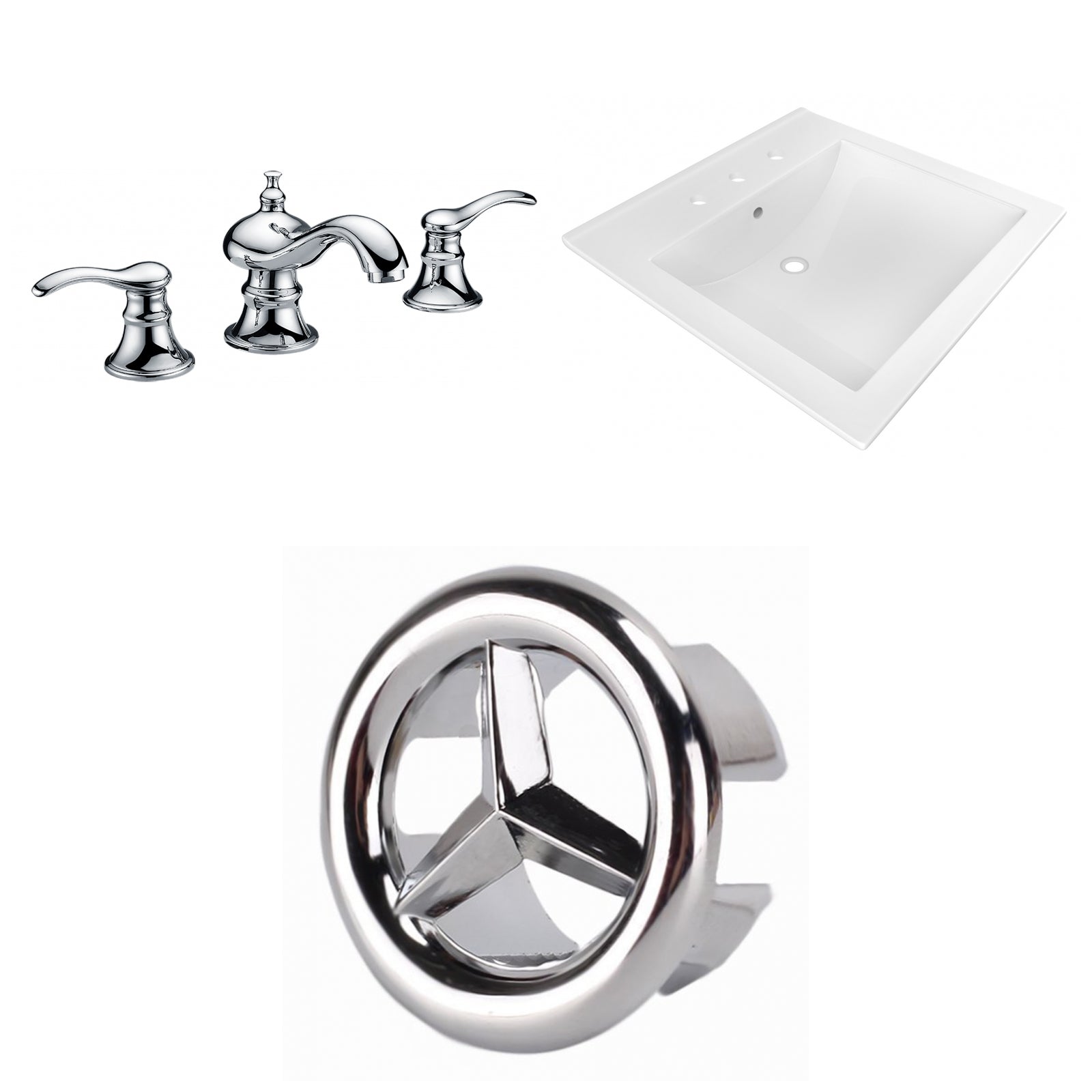 American Imaginations AI-24678 22" White Rectangular Drop In Transitional Ceramic Top Set