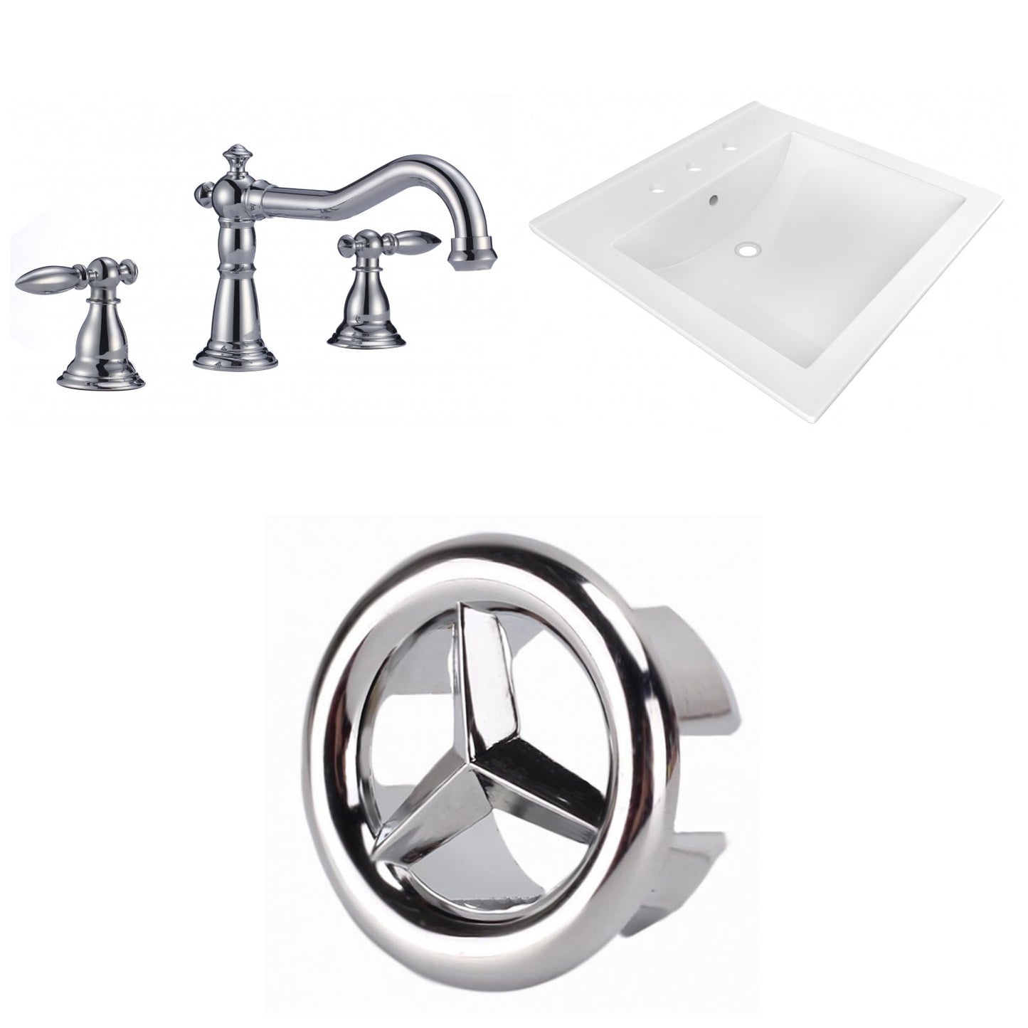 American Imaginations AI-24681 22" White Rectangular Drop In Transitional Ceramic Top Set
