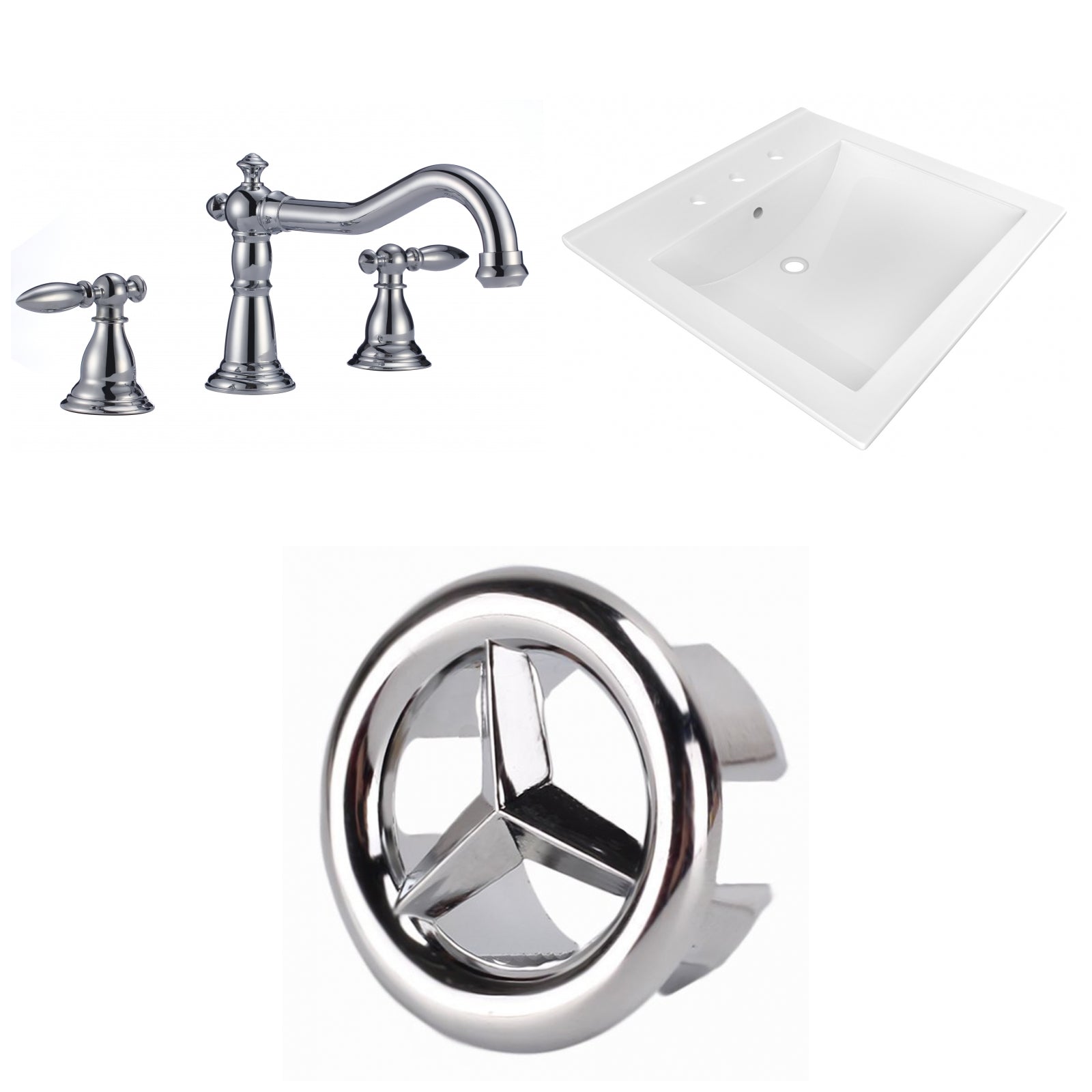 American Imaginations AI-24681 22" White Rectangular Drop In Transitional Ceramic Top Set