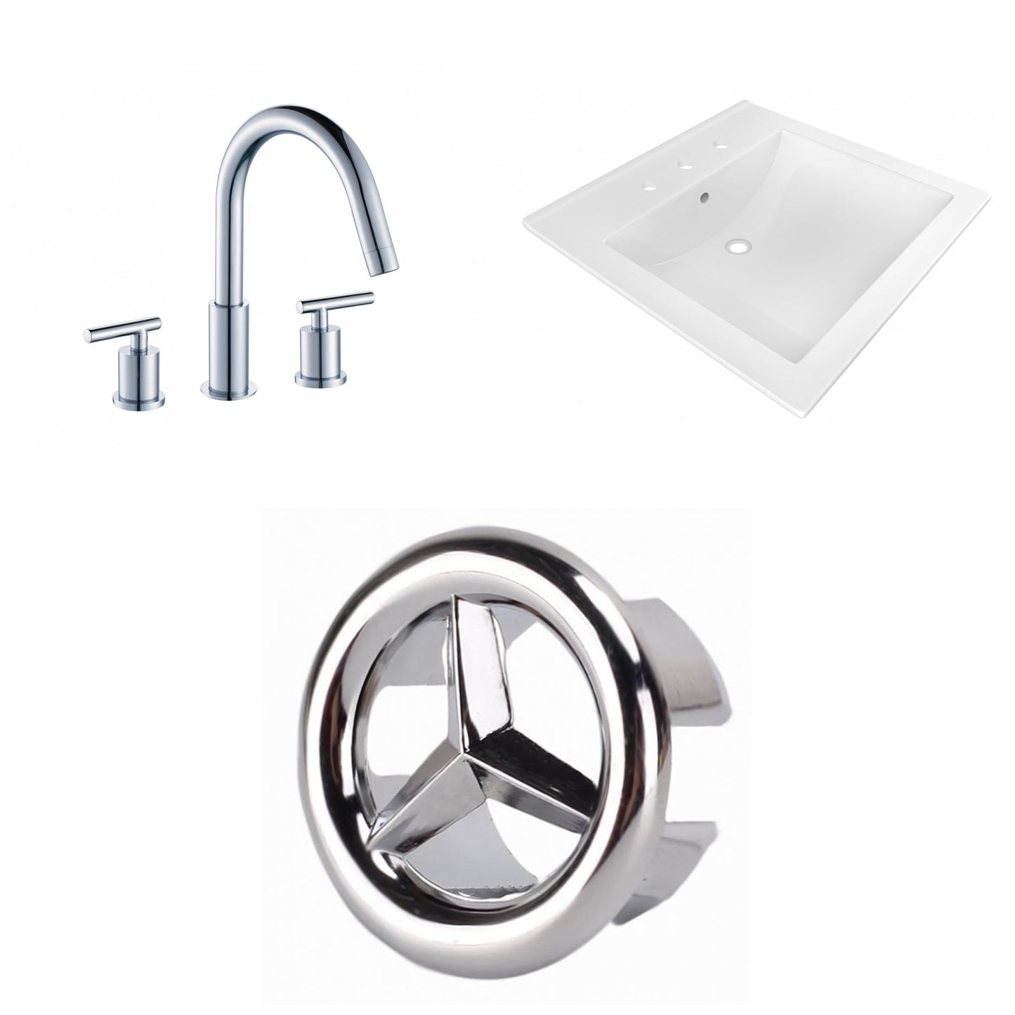 American Imaginations AI-24682 22" White Rectangular Drop In Transitional Ceramic Top Set