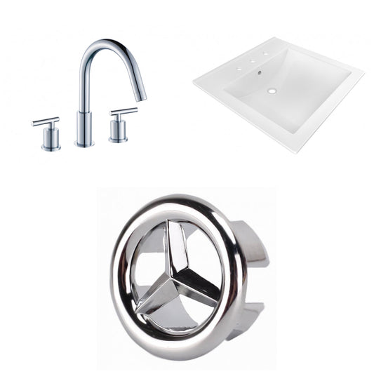 American Imaginations AI-24682 22" White Rectangular Drop In Transitional Ceramic Top Set