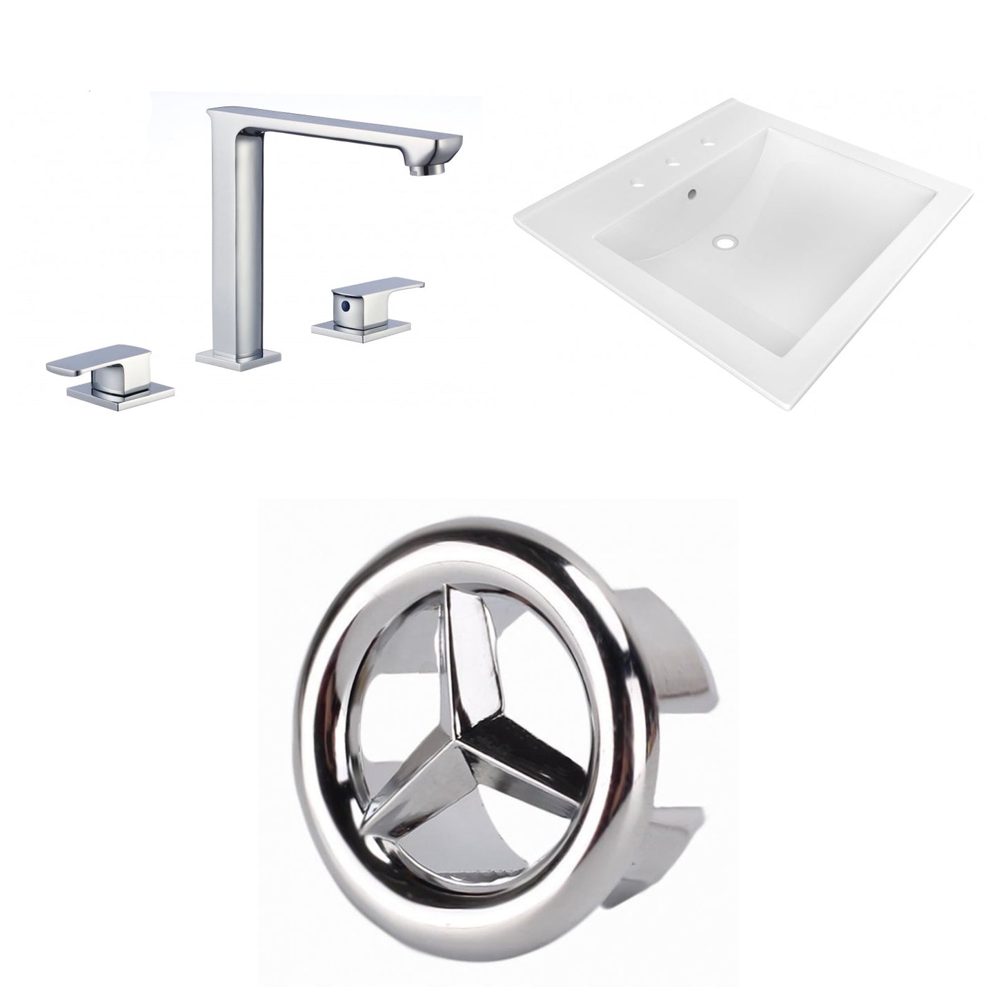 American Imaginations AI-24684 22" White Rectangular Drop In Transitional Ceramic Top Set