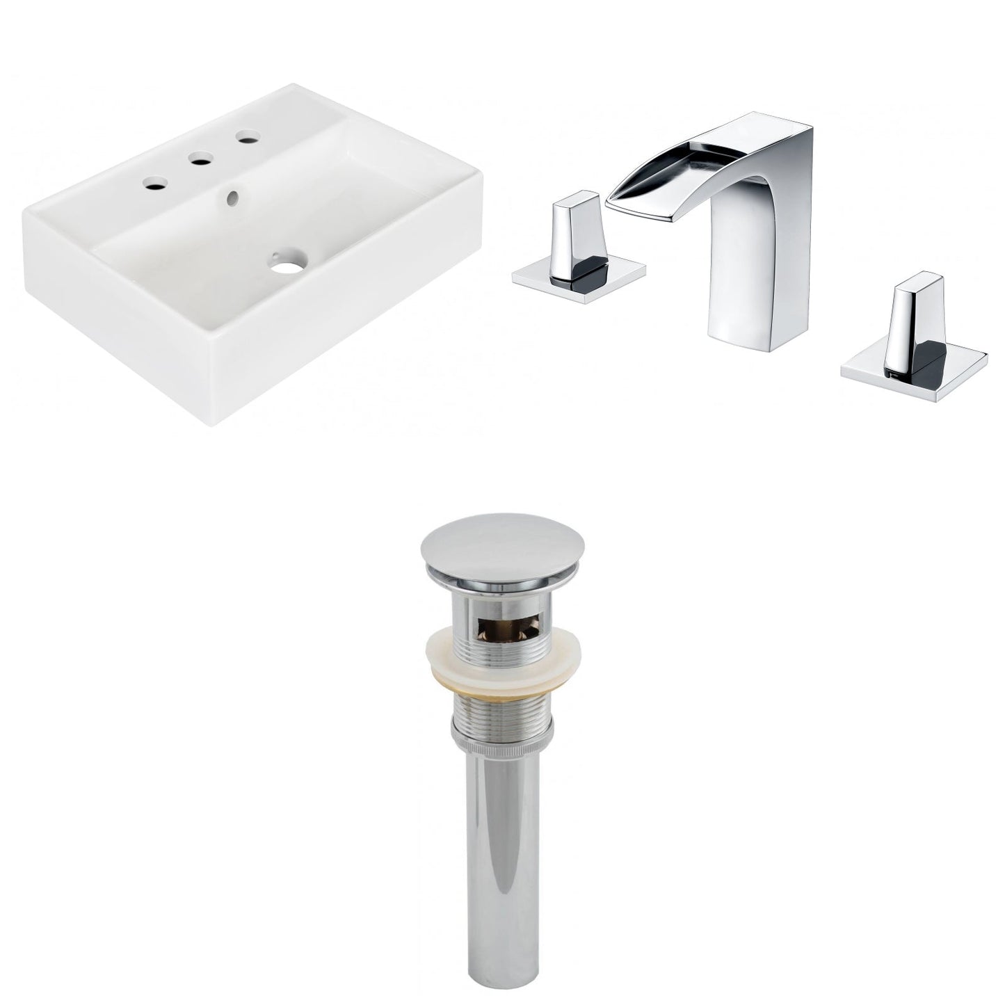 American Imaginations AI-26218 20" White Rectangular Wall Mount Modern Bathroom Vessel Sink Set